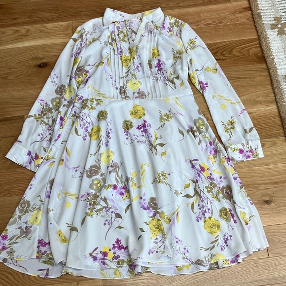 Nannette Dresses & Skirts - Nannette White Floral Long Sleeve Dress with Yellow & Purple Accents